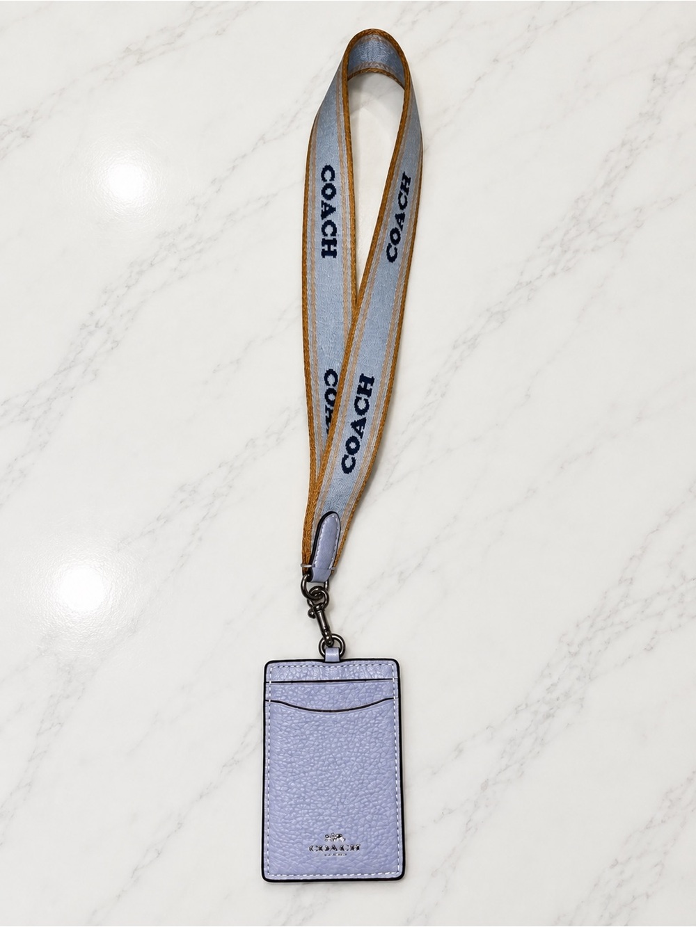 COACH Dusty Leather Lanyard ID Holder with Branded Strap